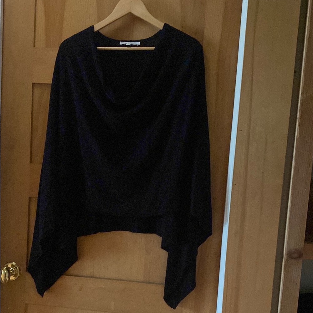 cleo Black Draped Cowl Neck Poncho Sweater